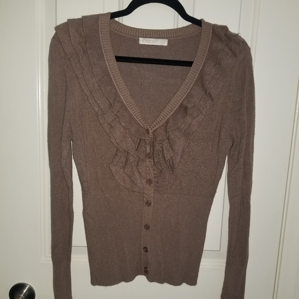 Brown ruffel detailed cardigan